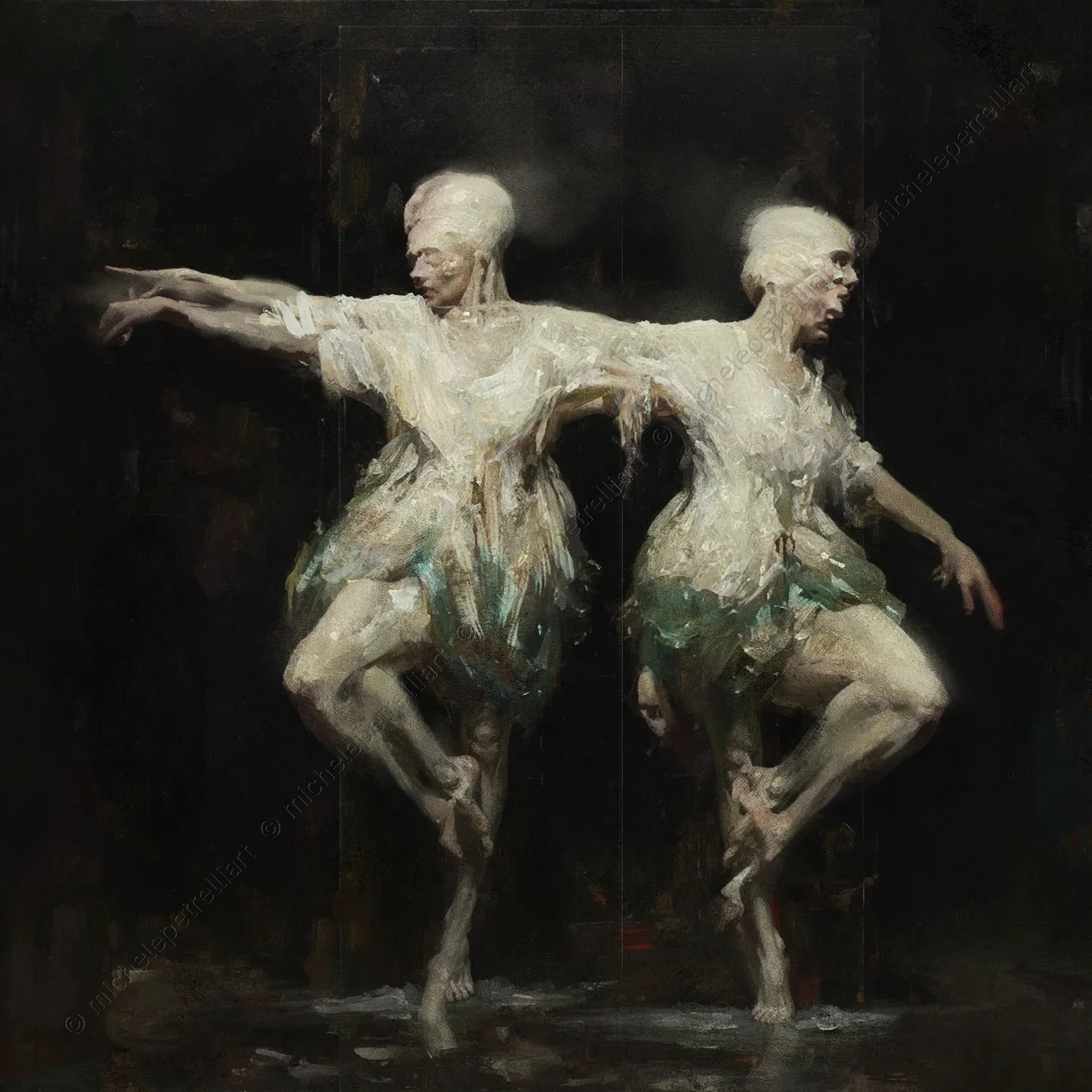 Despite the physical presence of the bodies and the visible drama of the flesh (the red), there is no 'self' or soul inhabiting these structures. They