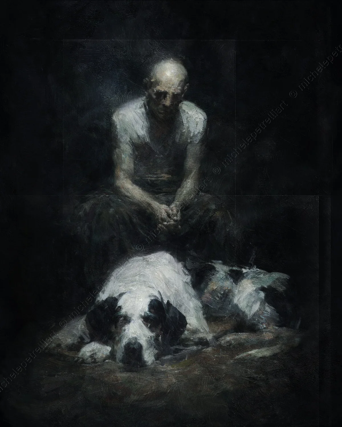 The title "No Guardian" upends the reassuring narrative of the human-animal bond. In this scenario, a dog of such proportions should embody 