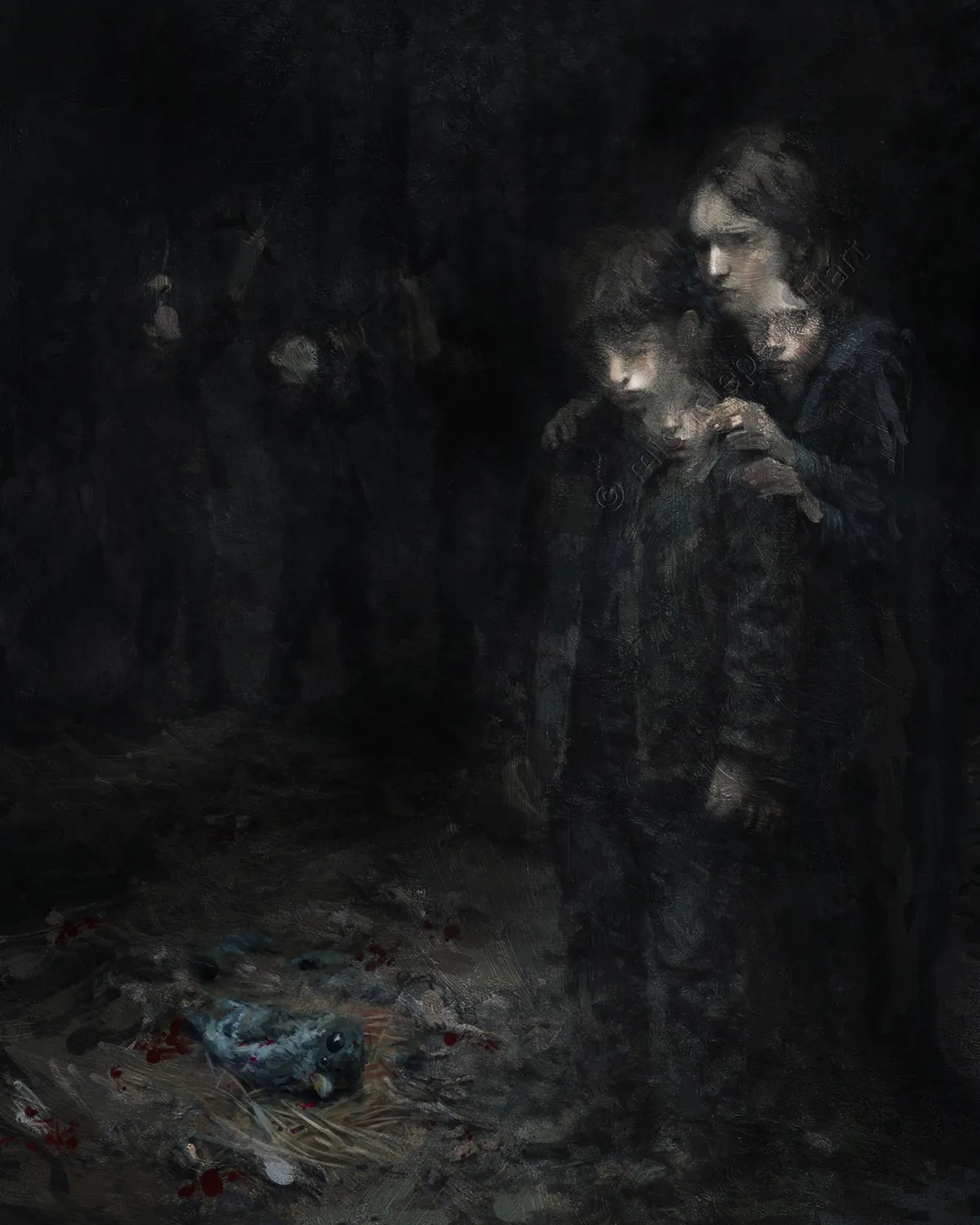 Winter in this pine forest manifests as a static force, a suspended atmosphere where the frost seems to crystallize the breath of the trees and the fa