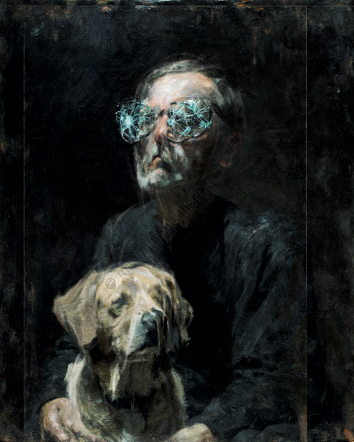 This man relies on a pair of oversized but broken glasses, placing them before his eyes: a barrier that he mistakes for a vision tool. He does not see